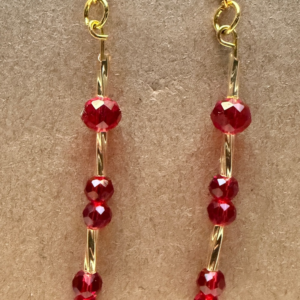 Elegant Red and Gold Beaded Earrings Style #009
